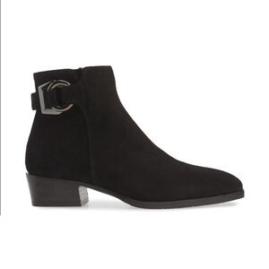 Aquatalia Faria Black Suede Ankle Boots Buckle Detail Weatherproof Italy Size 8